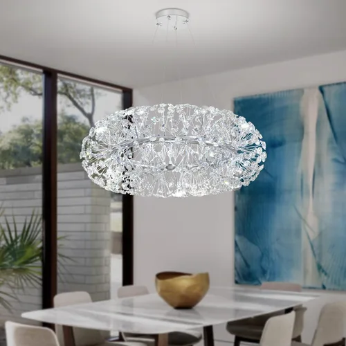 Vista 10 de ykolupty - Candelabro de diente de león dorado de 8 luces para comedor, lámpara colgante Sputnik con control remoto, candelabro de cristal moderno