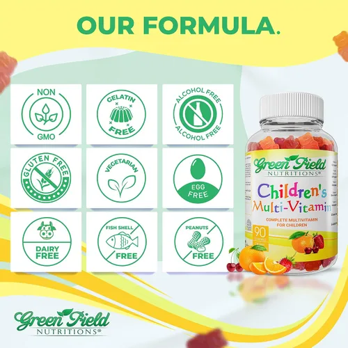 Vista 2 de Greenfield Nutritions - Gomitas multivitamínicas halal sin gelatina para niños, todas las vitaminas halal esenciales A, B, C, D, yodo, zinc