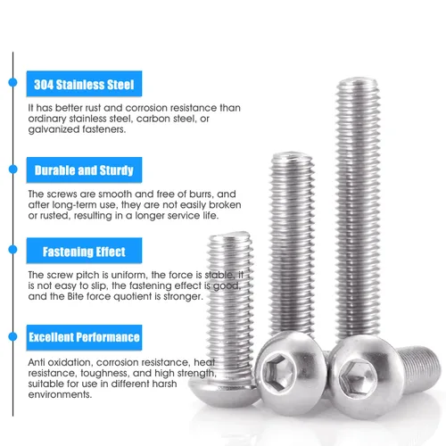 Vista 6 de Tornillos M3 10 mm, Tornillo y perno de cabeza de botón de casquillo de enchufe M3-0.5x10mm, pernos de acero inoxidable, accionamiento hexagonal