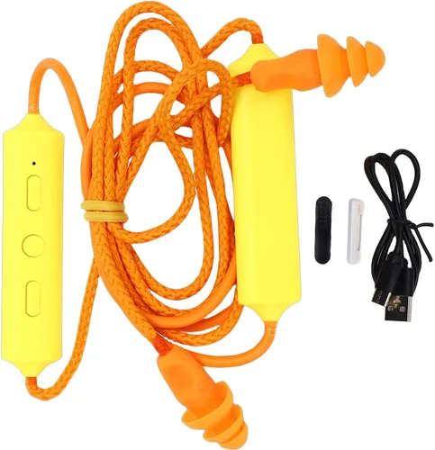 Vista 2 de ASHATA Auriculares Bluetooth con banda para el cuello, IPX5, a prueba de agua, 200 mAh, recargable, para taller de construcción (amarillo)