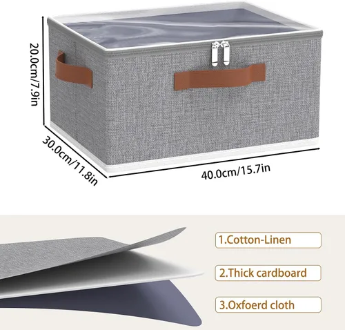 Vista 5 de OUTBROS Contenedores de almacenamiento grandes con tapa, bolsas de almacenamiento plegables y asa, cajas de almacenamiento con cremallera