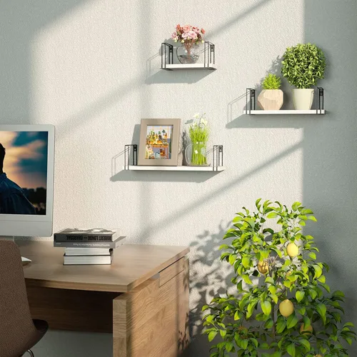 Vista 2 de RIWATANA - Juego de 3 estantes flotantes rústicos y estantes de pared de madera (contiene 2 artículos)