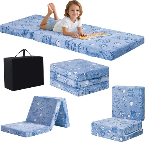 Vista 24 de MeMoreCool Colchón plegable de suelo para niños, tapete para siesta de suelo para dormir, guardería, cama plegable para niños pequeños, colchón