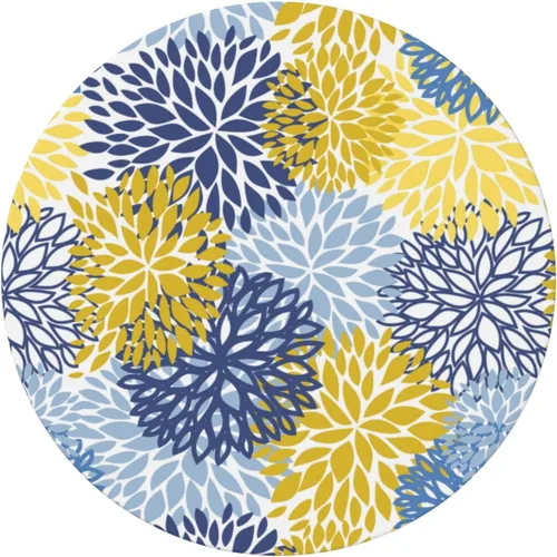Vista 9 de Fiokroo Mantel de Flores de Crisantemo Azul, Amarillo y Azul Marino con Borde Elástico, Mantel Redondo Lavable y Reutilizable Cubierta de Mesa
