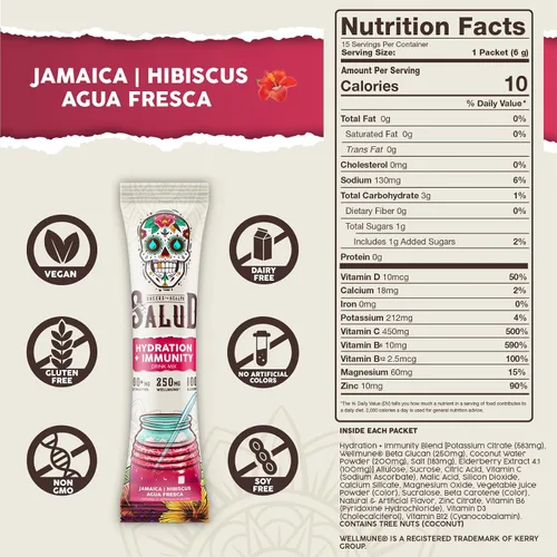Vista 7 de Salud - Paquete de 2 Hidratación 2 en 1 + inmunidad (mango) e hidratación + inmunidad (hibisco) – 15 porciones cada una, mezcla de bebida Agua