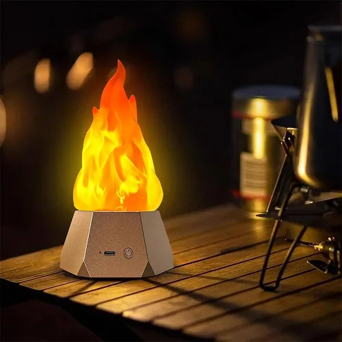 Vista 5 de Farol de chimenea pequeño y acogedor tradicional realista con efecto de llama de leña, luz LED, estilo carbón, lámpara de mesa