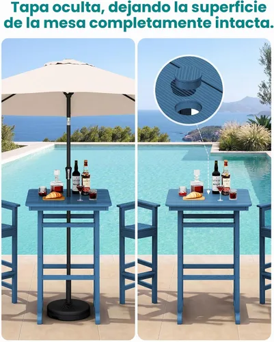 Vista 2 de SERWALL 5 Pcs HDPE Bar Height Adirondack Chairs and Bar Table Set, Blue Azul