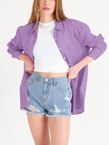 Vista 4 de Paintcolors Camisas de manga larga con botones para mujer, blusas casuales con cuello con botones para mujer