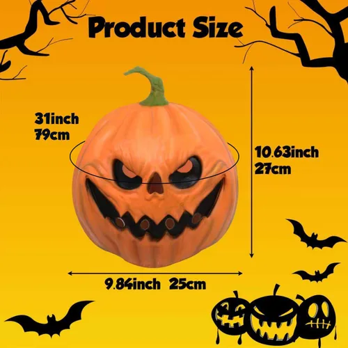 Vista 5 de HugOutdoor Máscara de calabaza aterradora de Halloween, accesorios de disfraces de látex, máscara de cabeza de calabaza para fiesta