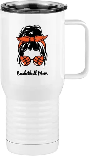 Vista 10 de Just So Posh Vaso de béisbol para mamá, taza de café de viaje con asa y tapa deslizante, color blanco de 20 onzas, color camello polar, acero