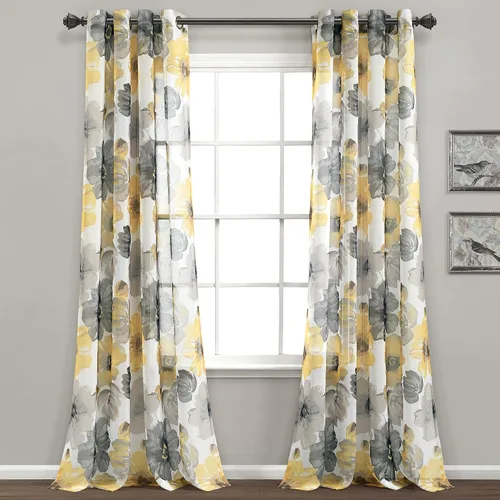 Vista 10 de Lush Decor Julie - Paneles de cortinas de ventana con aislamiento floral y ojales 100% opacas, par, 38" de ancho x 95" de largo, azul y verde Azul