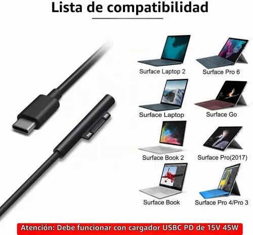 Vista 2 de Cable de carga USB C de 10 pies para Microsoft Surface Pro