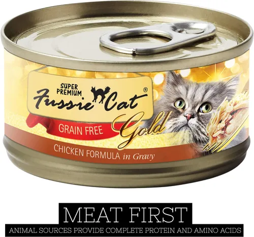 Vista 7 de Fussie Cat Fórmula de pollo súper premium en salsa sin granos, comida húmeda para gatos de 2.82 onzas, caja de 24