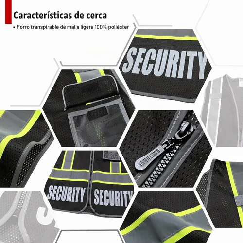 Vista 4 de Chaleco de Seguridad para Hombres y Mujeres Chaleco de Seguridad Reflectante con 5 Bolsillos y Cremallera Frontal Chaleco de Malla de Alta Negro