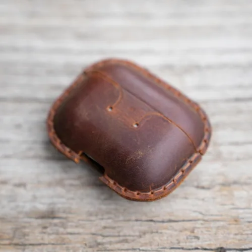 Vista 4 de JJNUSA Funda de cuero vintage genuino envejecido para Airpods Pro 3 3ª generación (2025) Funda protectora con carga inalámbrica compatible con Marrón