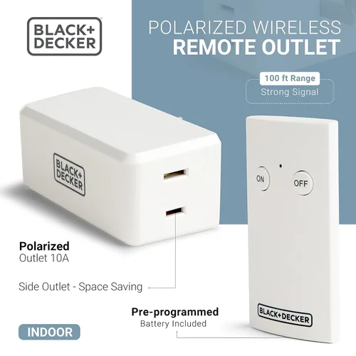 Vista 4 de BLACK+DECKER Toma de control remoto inalámbrico, 1 toma polarizada, 1 control remoto - Interruptores de luz prémium