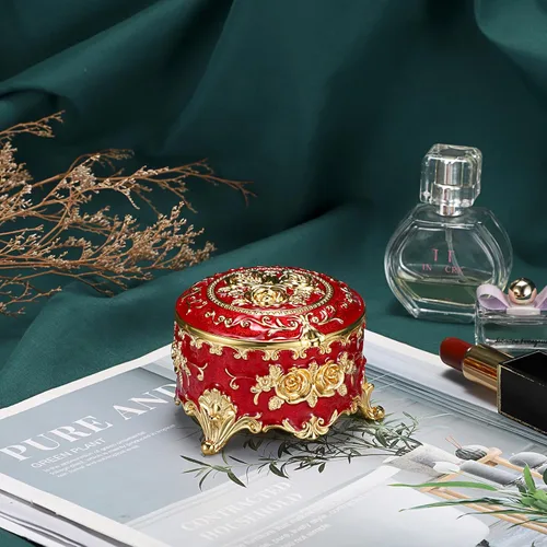Vista 5 de Hipiwe Joyero de metal vintage Pequeña caja organizadora de anillos con patrón de rosas para joyas, caja de almacenamiento para anillos, aretes