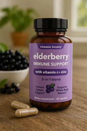 Vista 3 de Vitamin Bounty Cápsulas orgánicas de saúco – Sambucus saúco con vitamina C y zinc – Potenciadores del sistema inmunológico para adultos – Fórmula