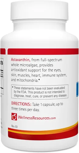 Vista 2 de Wellness Resources Astaxantina 6 mg Microalgas integrales Haematococcus Pluvialis Astapure de algas enteras de alta potencia Suplemento