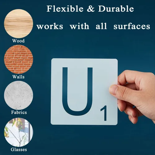 Vista 4 de 82 plantillas de letras de azulejos de 4 x 4 pulgadas, plantillas de símbolos del alfabeto, plantillas cuadradas sin terminar, rebanadas de madera