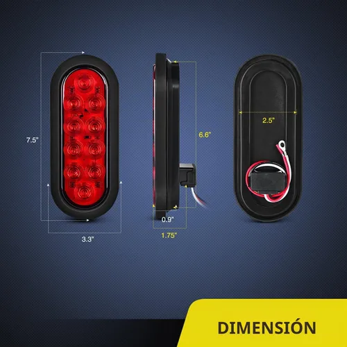 Vista 2 de Nilight Luces traseras LED ovaladas de 6 pulgadas, color rojo, paquete de 2