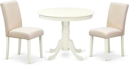 Vista 24 de East West Furniture ANAB3-AWA-05 - Juego de mesa de comedor moderno de 3 piezas, incluye una mesa de cocina redonda con pedestal y 2 sillas