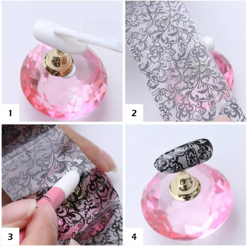 Vista 7 de 10 rollos de calcomanías holográficas retro de transferencia de láminas láser de encaje negro, suministros de arte de uñas, diseños de papel