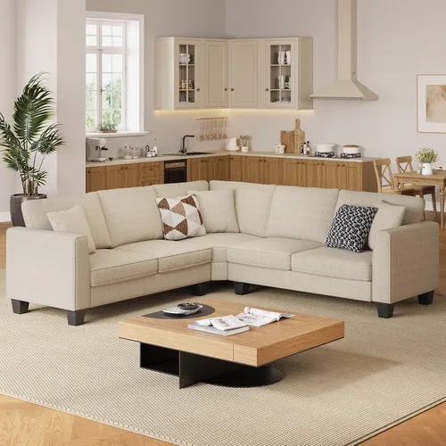 Vista 8 de ONBRILL Sofá en Forma de L, Sofá Seccional Pequeño de Esquina para Sala de Estar, Cómodo Sofá en Forma de L de Chenilla con 3 Cojines Decorativos