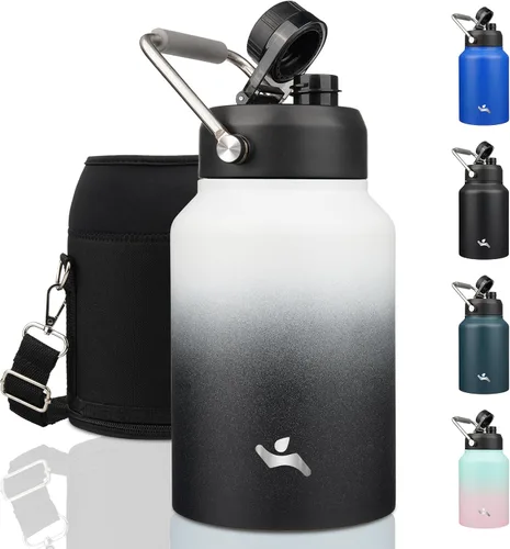 Vista 32 de Konokyo Jarra de medio galón con asa, botella de agua aislada de 64 onzas con bolsa de transporte, botella de metal de acero inoxidable al vacío