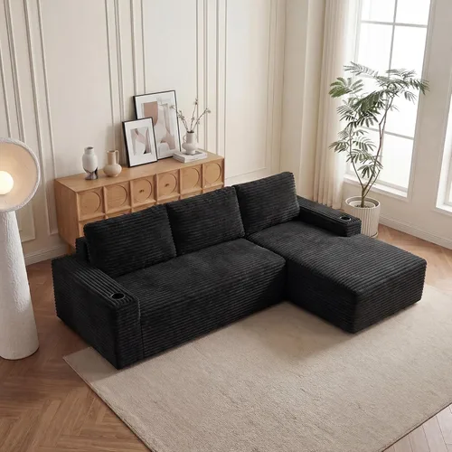 Vista 40 de Sofás seccionales sin hueso en forma de L de 104 pulgadas para sala de estar, cómodo sofá de pana con diván y portavasos, reposabrazos ancho