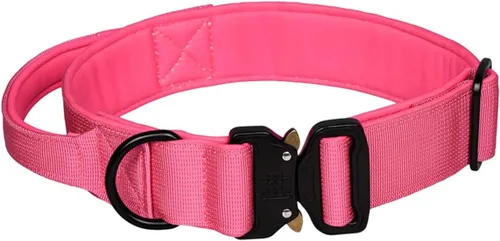 Vista 14 de Collar táctico para perro, ajustable, de neopreno suave, acolchado, de nailon con asa de control y hebilla de metal resistente para perros medianos