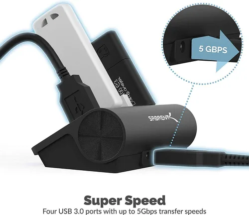 Vista 5 de SABRENT Concentrador de datos portátil de aluminio de 4 puertos USB 3.0 con cable USB 3.0 de 2.5 pies para iMac, MacBook, MacBook Pro, MacBook Air