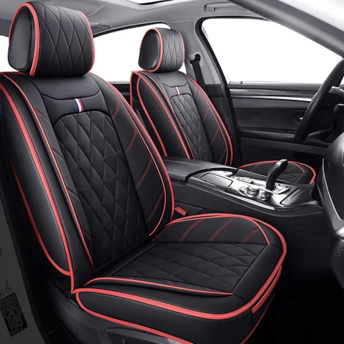 Vista 9 de 2 fundas de asiento delantero de capitán, impermeables, de piel, ajuste universal, color negro Compatible con Honda Civic CRV Toyota 4Runner