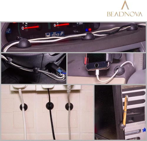 Vista 7 de BEADNOVA Clips para cables, organizador de cables, soporte para cables adhesivos, 1 ranuras para accesorios de carga de automóvil, PC, oficina