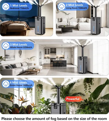 Vista 5 de Humidificador comercial de 30 l/7.93 galones para habitación grande, 4200 pies cuadrados, humidificadores de 101.4 fl oz/h para toda la casa