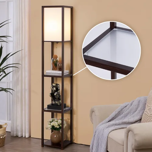 Vista 21 de Lámpara de pie con estantes, moderna lámpara de estante cuadrada con pantalla blanca, lámpara de pie de esquina para sala de estar, dormitorio