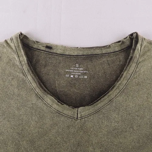 Vista 2 de Men's V-Neck Vintage Mineral Wash Slim Fit Short Sleeve Shirts
