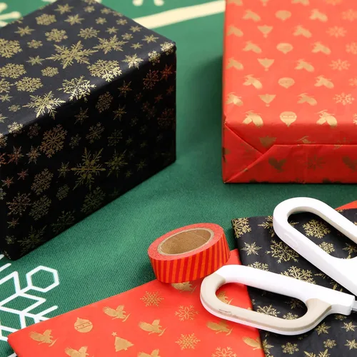 Vista 7 de PAPER FAIR HoHoHo - Juego de 100 hojas de papel de seda de regalo verde vintage dorado y plateado, papel de seda de copo de nieve HoHoHo, para caja