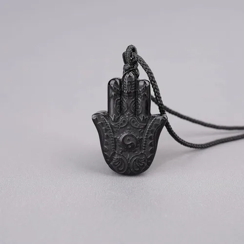 Vista 4 de COAI Hamsa - Collar de obsidiana negra para hombre y mujer