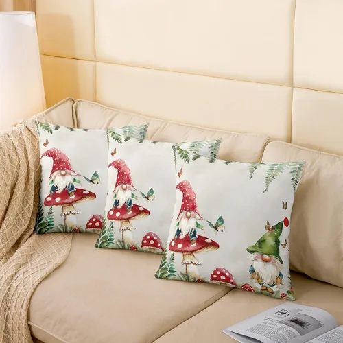 Vista 4 de Fundas de almohada de hongos, fundas de almohada Kawaii de gnomo de primavera para sofá y silla, fundas de cojín de plantas de mariposa, bonitas