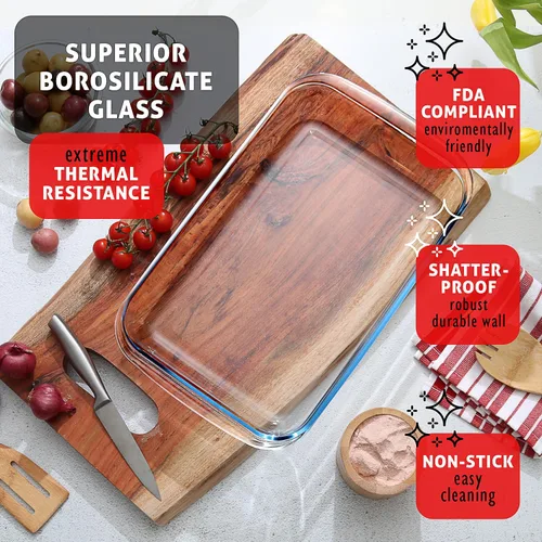 Vista 2 de EATEX Cacerola de vidrio profundo de 8 piezas para horno con tapas de plástico, platos de vidrio para horno, utensilios rectangulares para hornear