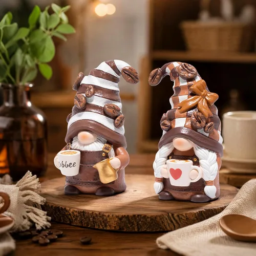 Vista 6 de Hodao Figuras de gnomo de café, chocolate y crema, juego de 2 Marrón