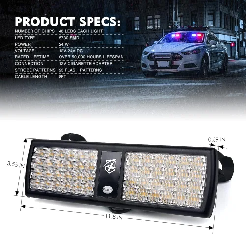 Vista 6 de Xprite - Luces estroboscópicas multicolor de 48 LED para visera, paquete de 2, luz solar interior para parabrisas para vehículos de construcción
