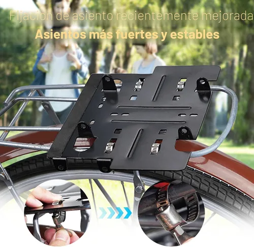 Vista 4 de Asiento trasero de bicicleta para niños con respaldo grueso, asiento trasero de bicicleta para niños de 2 a 8 años, talla única (negro, a)