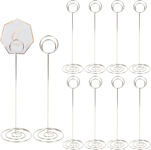 Vista 8 de KIMOBER 10 soportes para números de mesa de 8.75 pulgadas de alto, soporte para tarjetas de lugar redondo, soporte de notas de mesa, clips