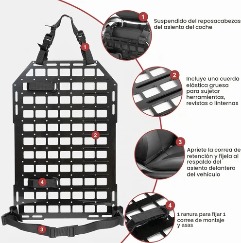 Vista 2 de Paneles rígidos Molle para vehículos + panel de reposacabezas Molle universal táctico Molle panel trasero organizador modular de almacenamiento