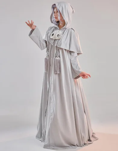 Vista 5 de miccostumes Disfraz de anime para mujer, elegante, de lujo, gris, para Halloween, Navidad, fiesta, evento