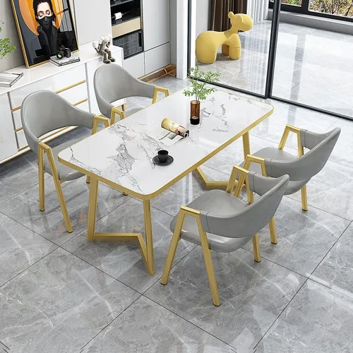 Vista 8 de LITFAD Juego de comedor con parte superior de piedra sinterizada escandinava con mesa de comedor rectangular, moderna mesa de comedor con 4 sillas