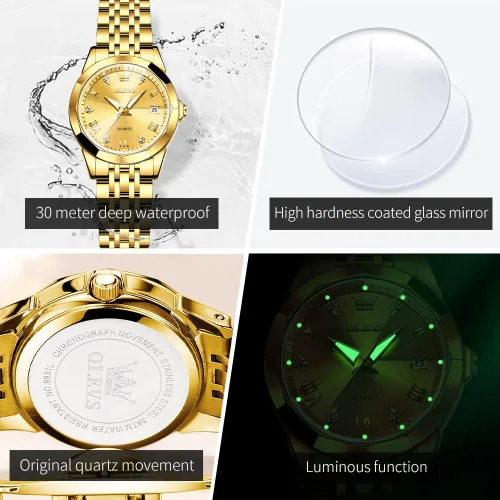 Vista 6 de OLEVS Reloj de pulsera para mujer, de acero inoxidable, de dos tonos, de acero inoxidable, analógico, de cuarzo, para mujer