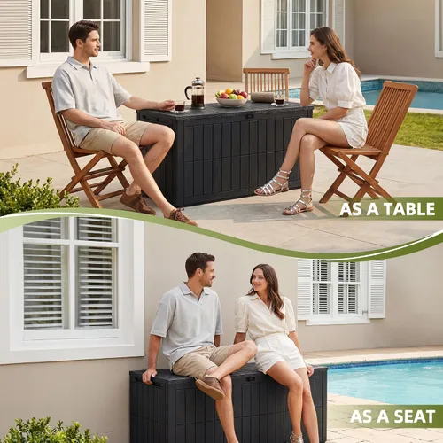 Vista 4 de Caja de almacenamiento para exteriores de 100 galones, con cerradura, impermeable, de resina, contenedor de almacenamiento para interiores